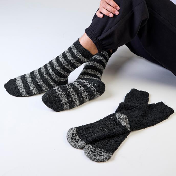 totes toasties® Mens Supersoft Twin Pack Slipper Socks Black / Grey